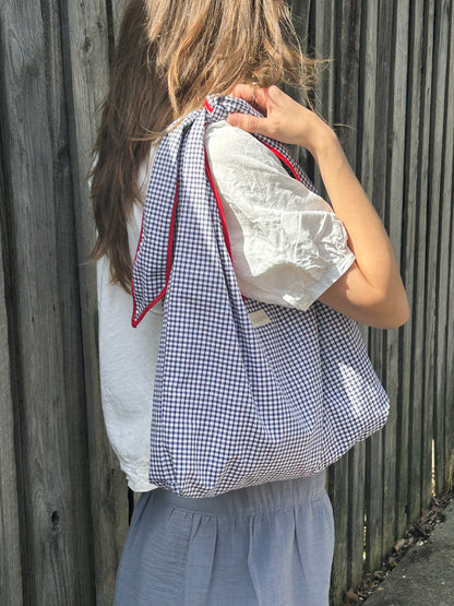 Navy Gingham Slouchy Bag