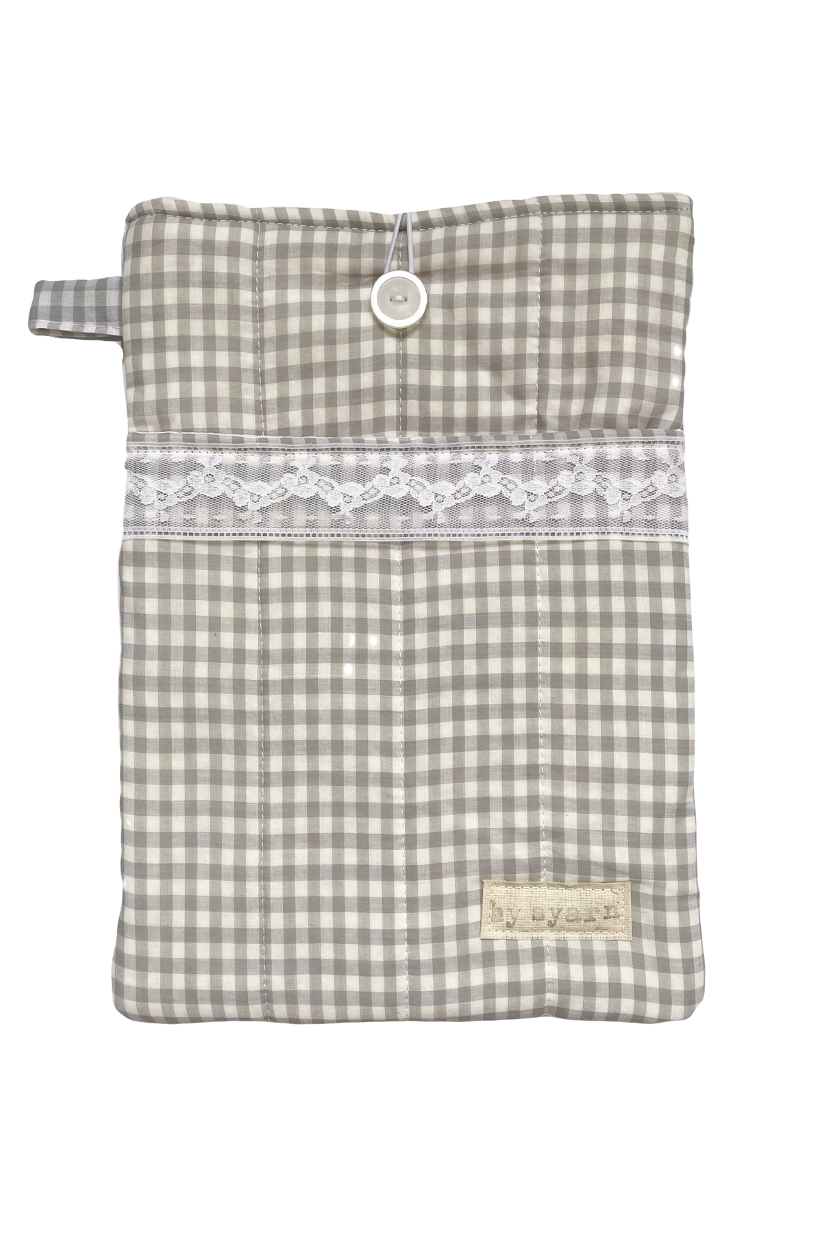 Grey Gingham Large Book Sleeve with Pocket