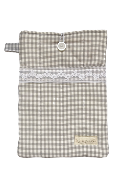 Grey Gingham Large Book Sleeve with Pocket