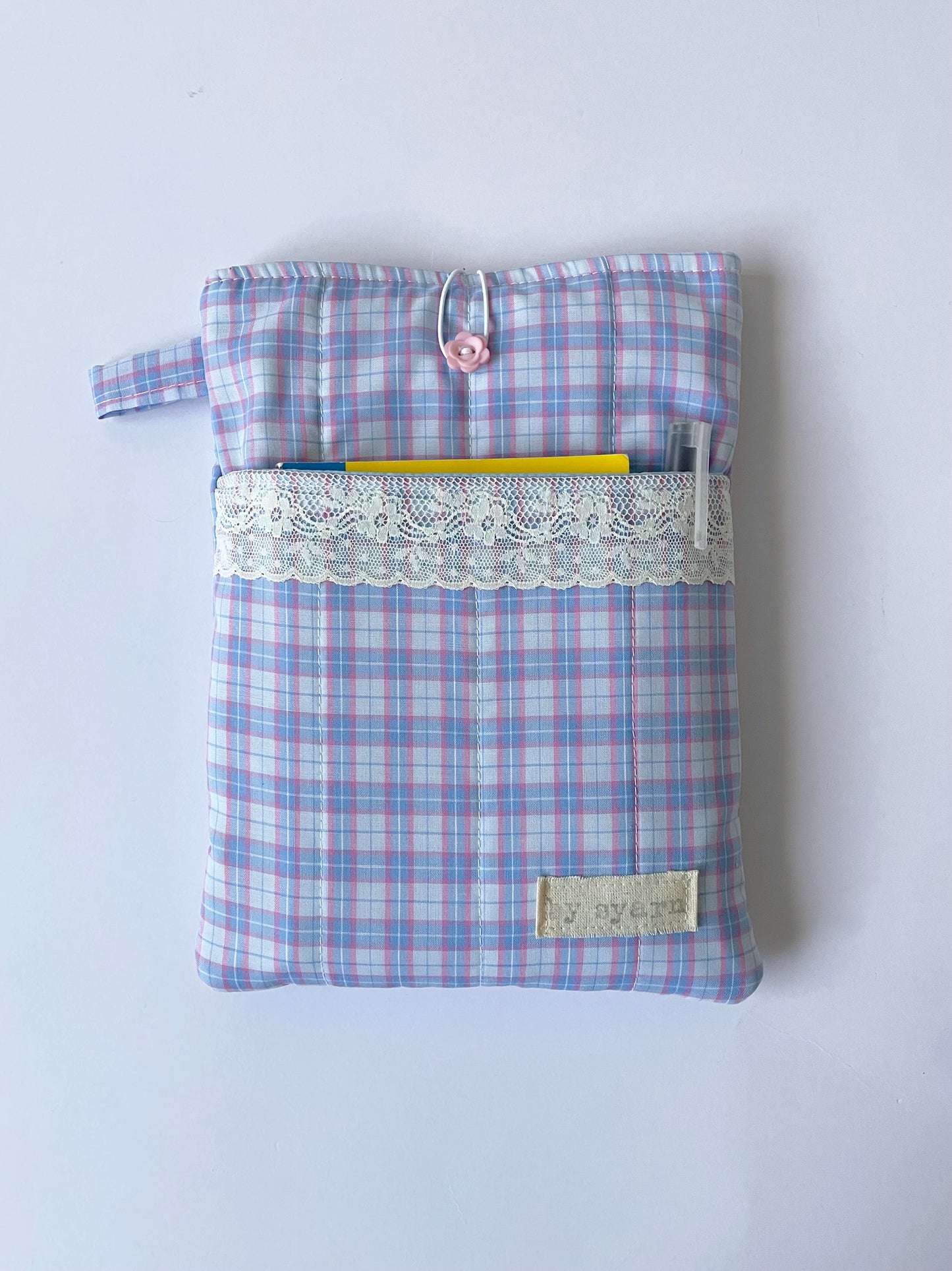 Blueberry Check Book Sleeve with Pocket
