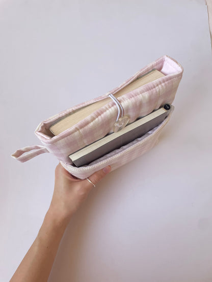 Pink Gingham Book Sleeve with Pocket