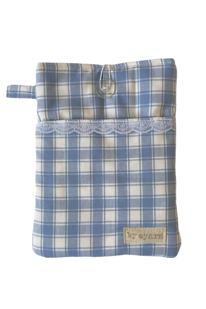 Blue Check Book Sleeve with Pocket