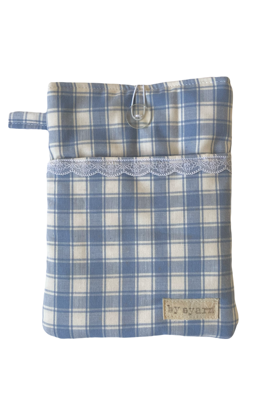 Blue Check Book Sleeve with Pocket
