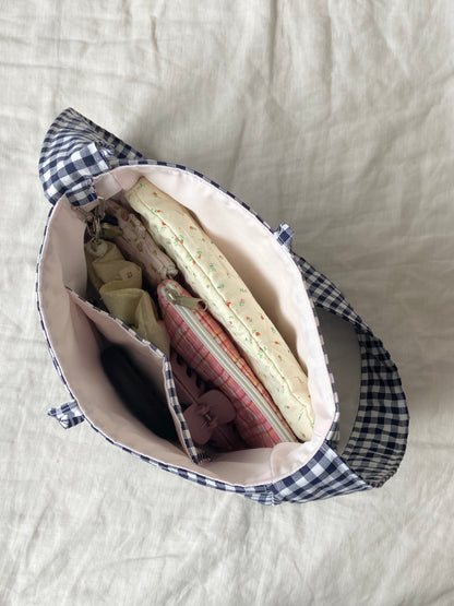 Navy Gingham Mini Bow Bag