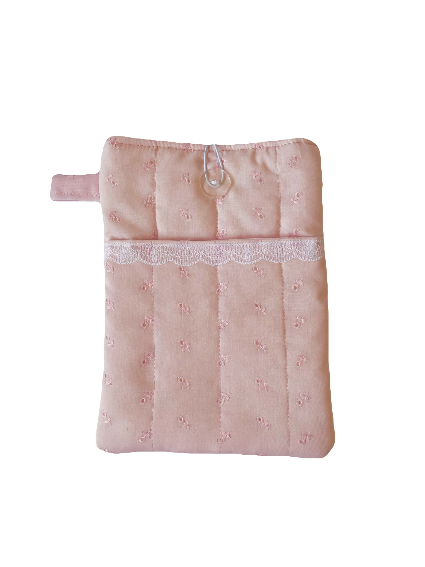 Pink Broderie Book Sleeve with Pocket