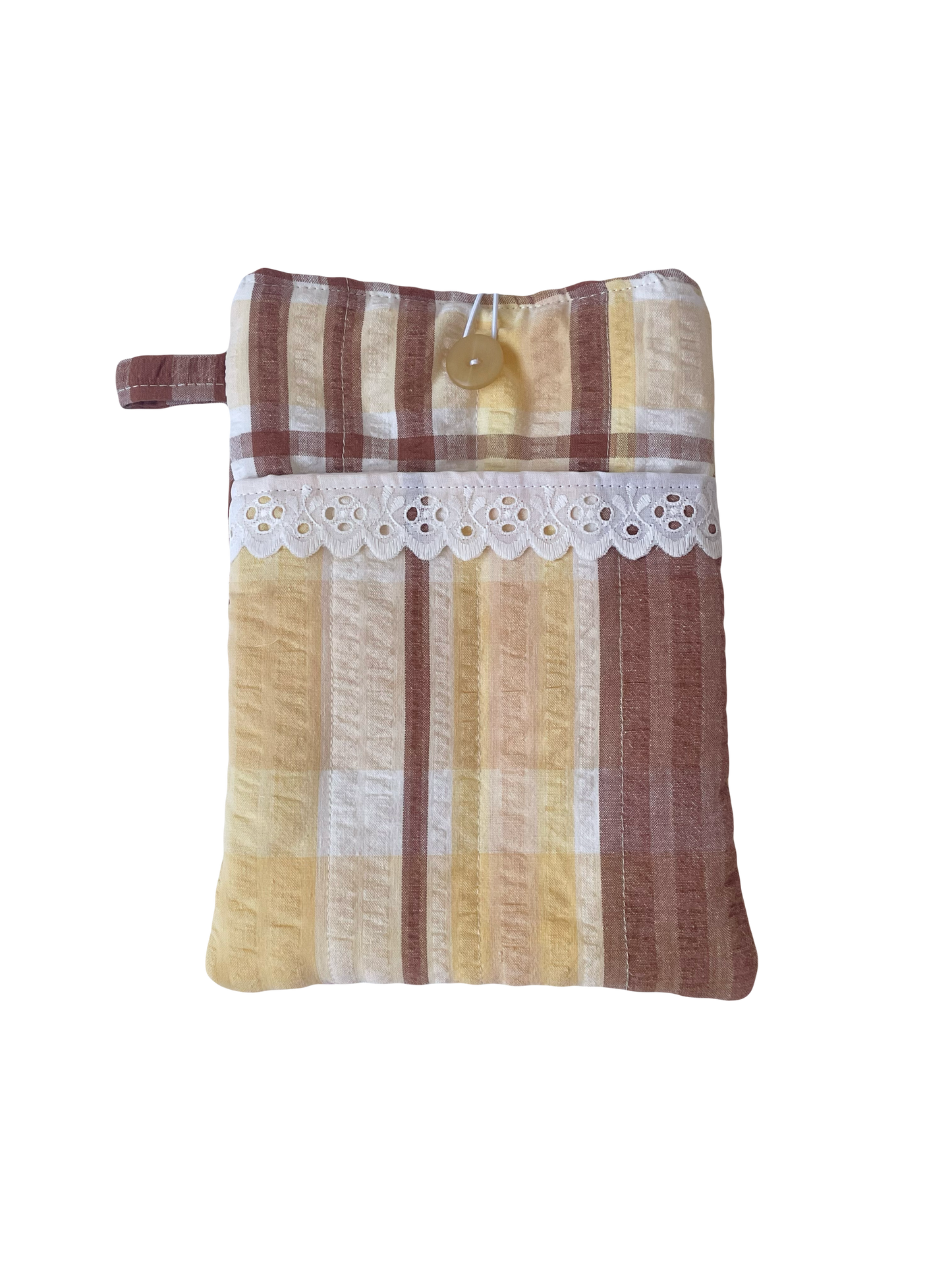 Brown Seersucker Book Sleeve with Pocket