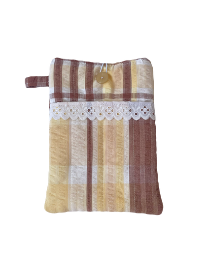 Brown Seersucker Book Sleeve with Pocket