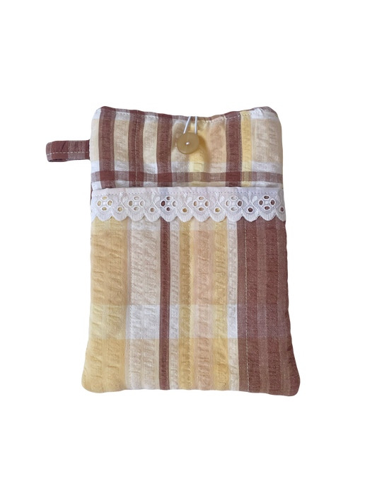 Brown Seersucker Book Sleeve with Pocket