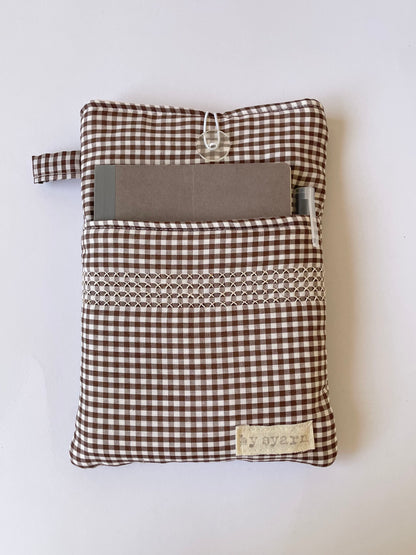 Brown Gingham Book Sleeve with Pocket