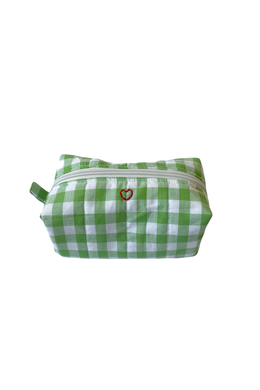 Green Gingham Makeup Bag