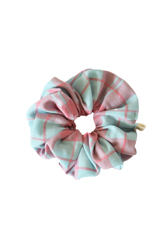 Pink + Blue Plaid Scrunchie