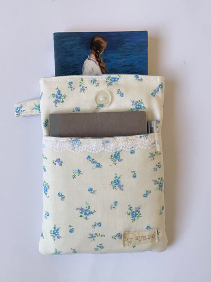 Blue Floral Book Sleeve with Pocket
