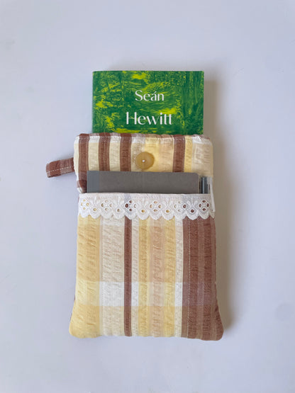 Brown Seersucker Book Sleeve with Pocket
