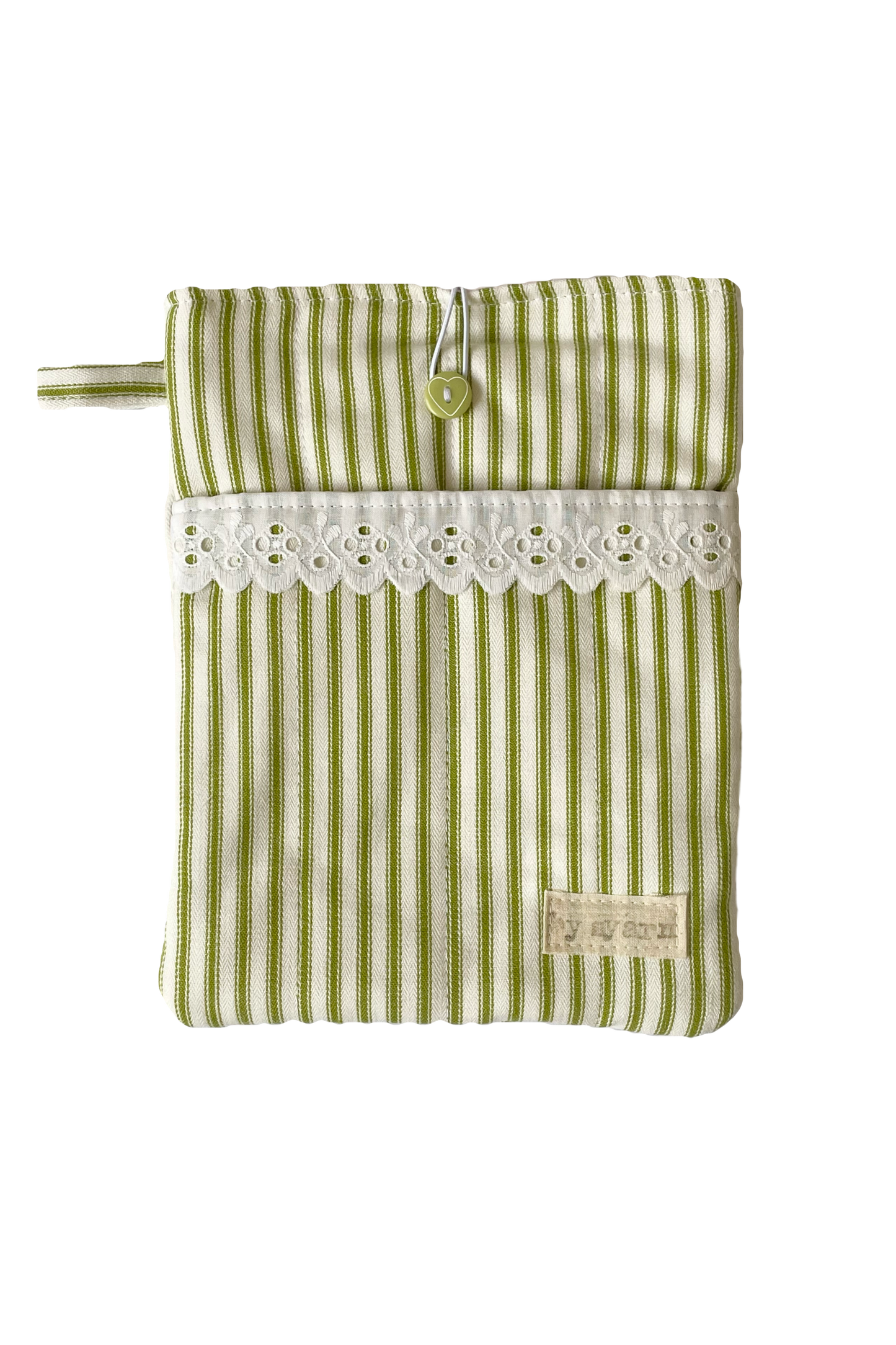 Green Stripe Book Sleeve with Pocket