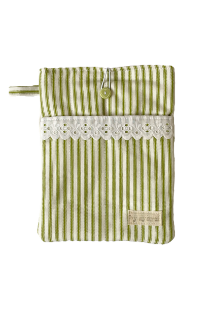 Green Stripe Book Sleeve with Pocket