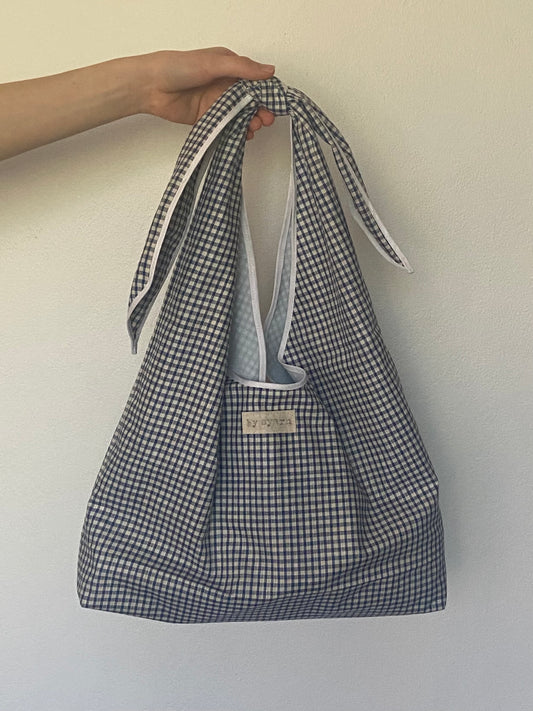 Navy Gingham Slouchy Bag