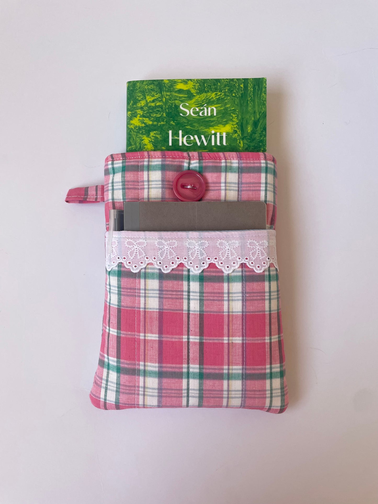 Pink Plaid Book Sleeve with Pocket
