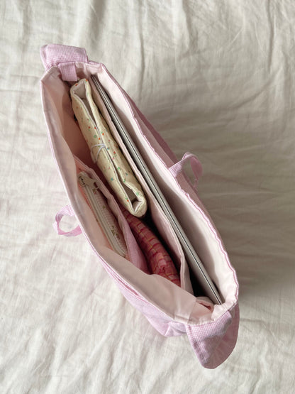 Pink Linen Tote Bow Bag