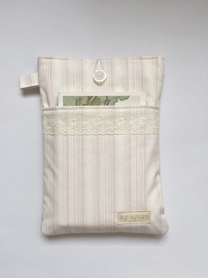 Pink Stripe Large Book Sleeve with Pocket