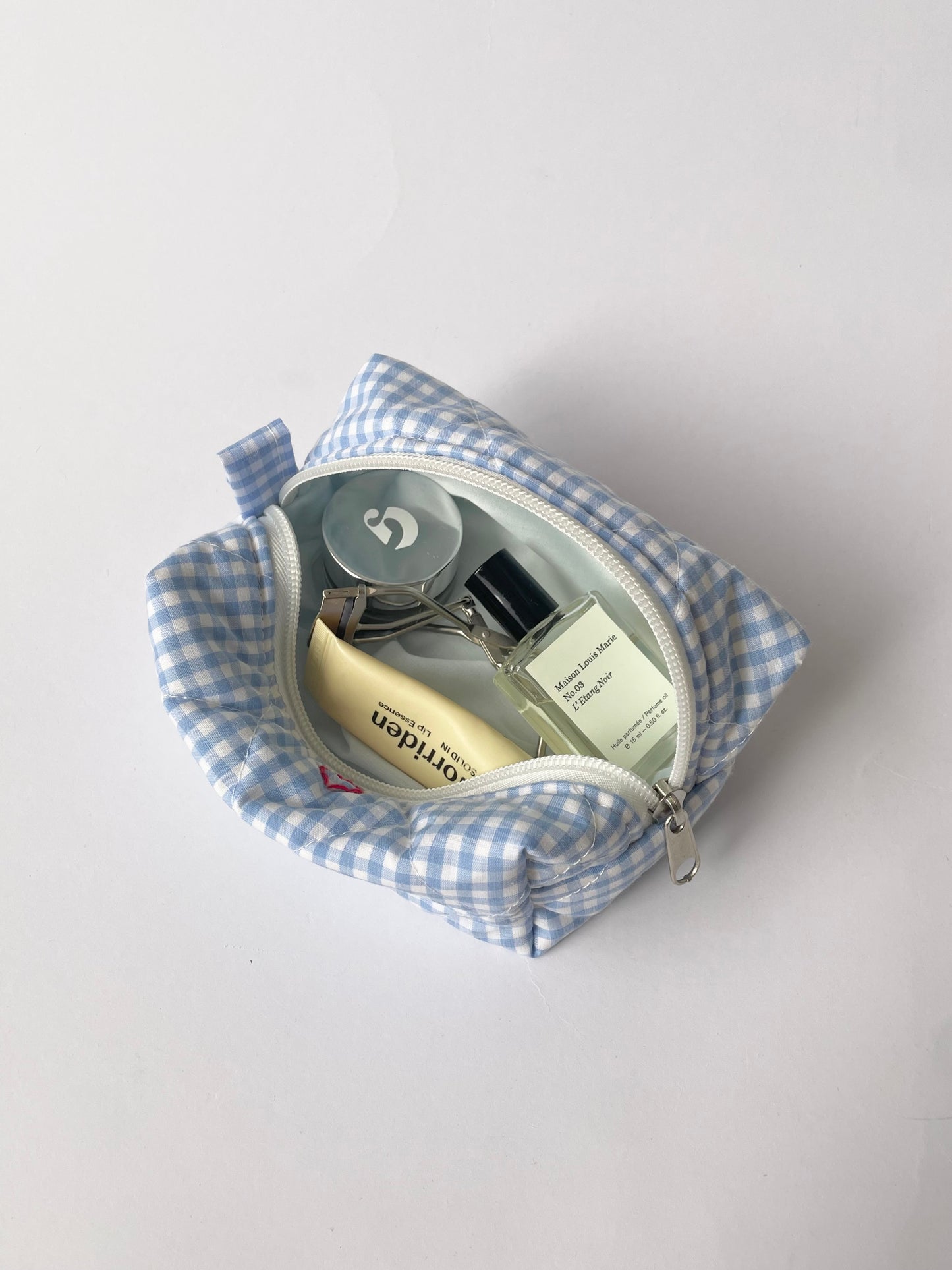 Blue Gingham Mini Makeup Bag