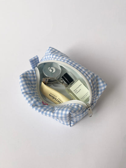 Blue Gingham Mini Makeup Bag
