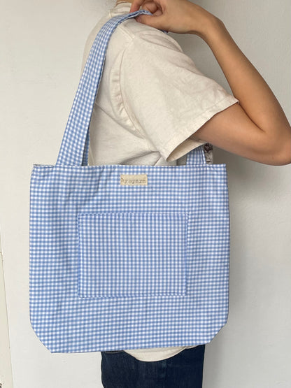 Blue Gingham Everyday Tote Bag