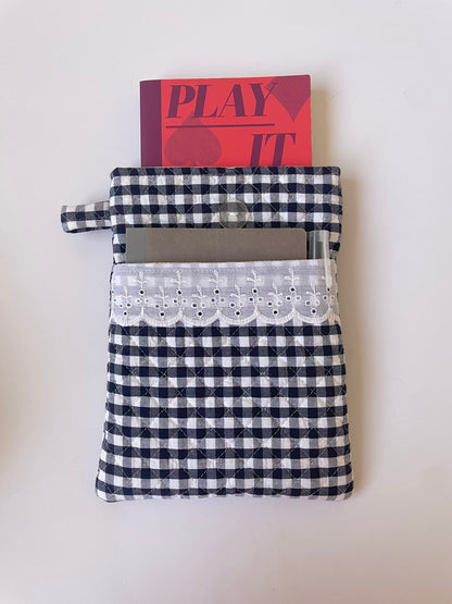 Black Gingham Book Sleeve with Pocket