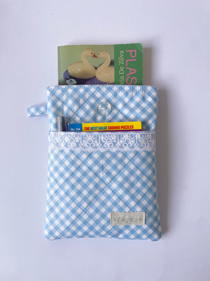 Blue Gingham Book Sleeve with Pocket