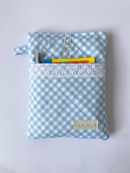 Blue Gingham Book Sleeve with Pocket