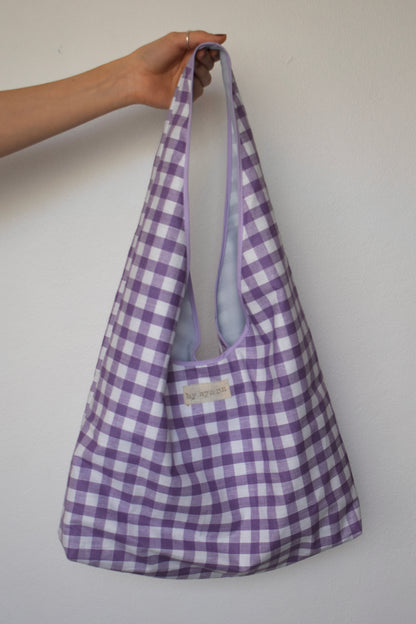 Purple Gingham Slouchy Bag