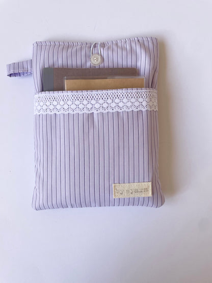 Lilac Stripe Book Sleeve with Pocket