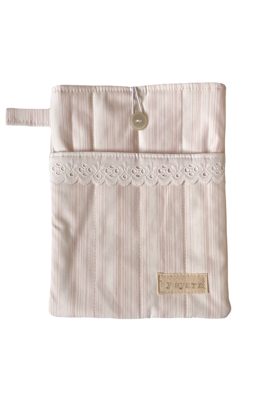 Pink Stripe Book Sleeve with Pocket