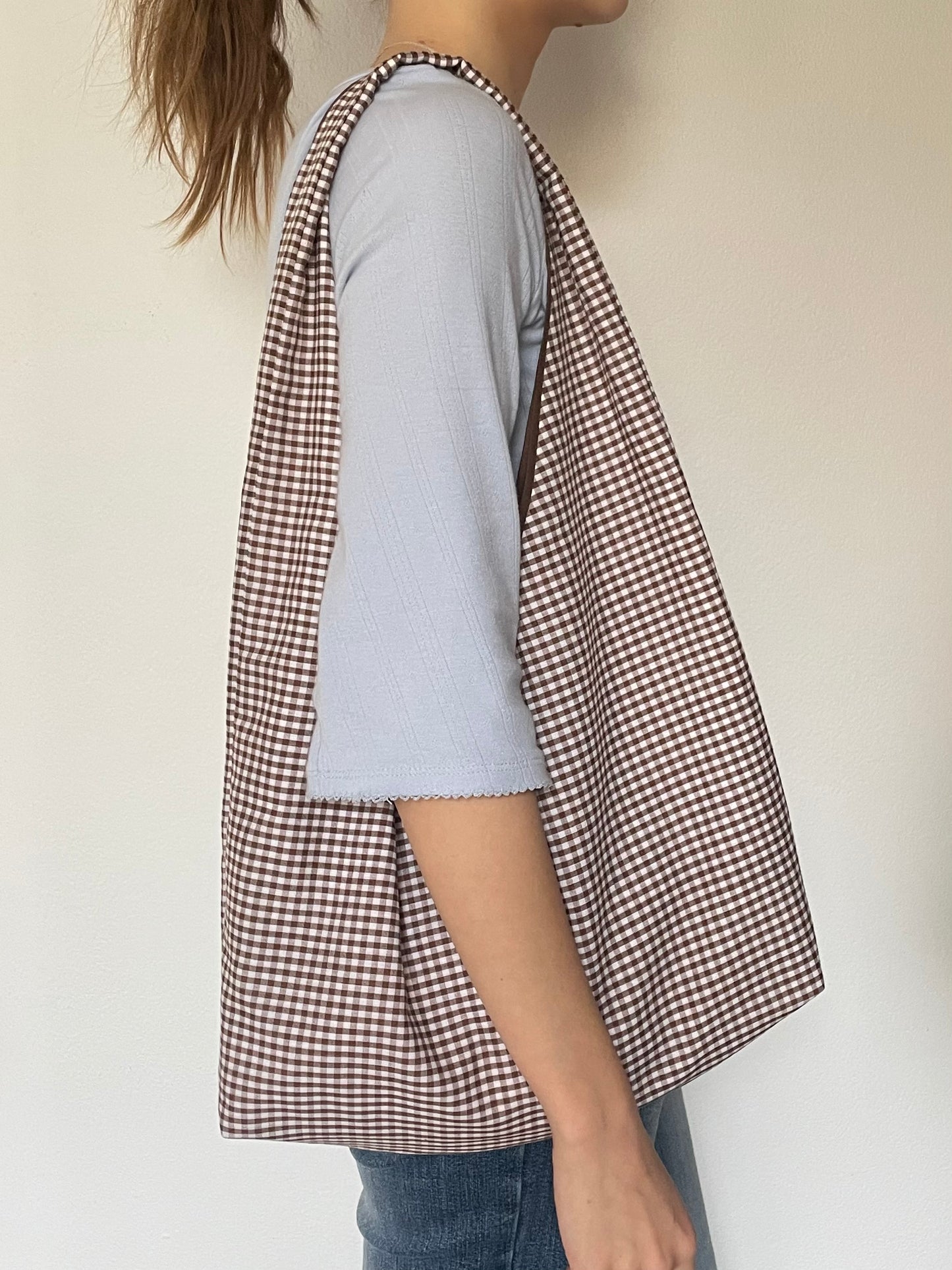 Brown Gingham Slouchy Bag