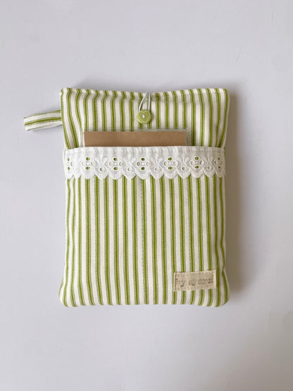 Green Stripe Book Sleeve with Pocket