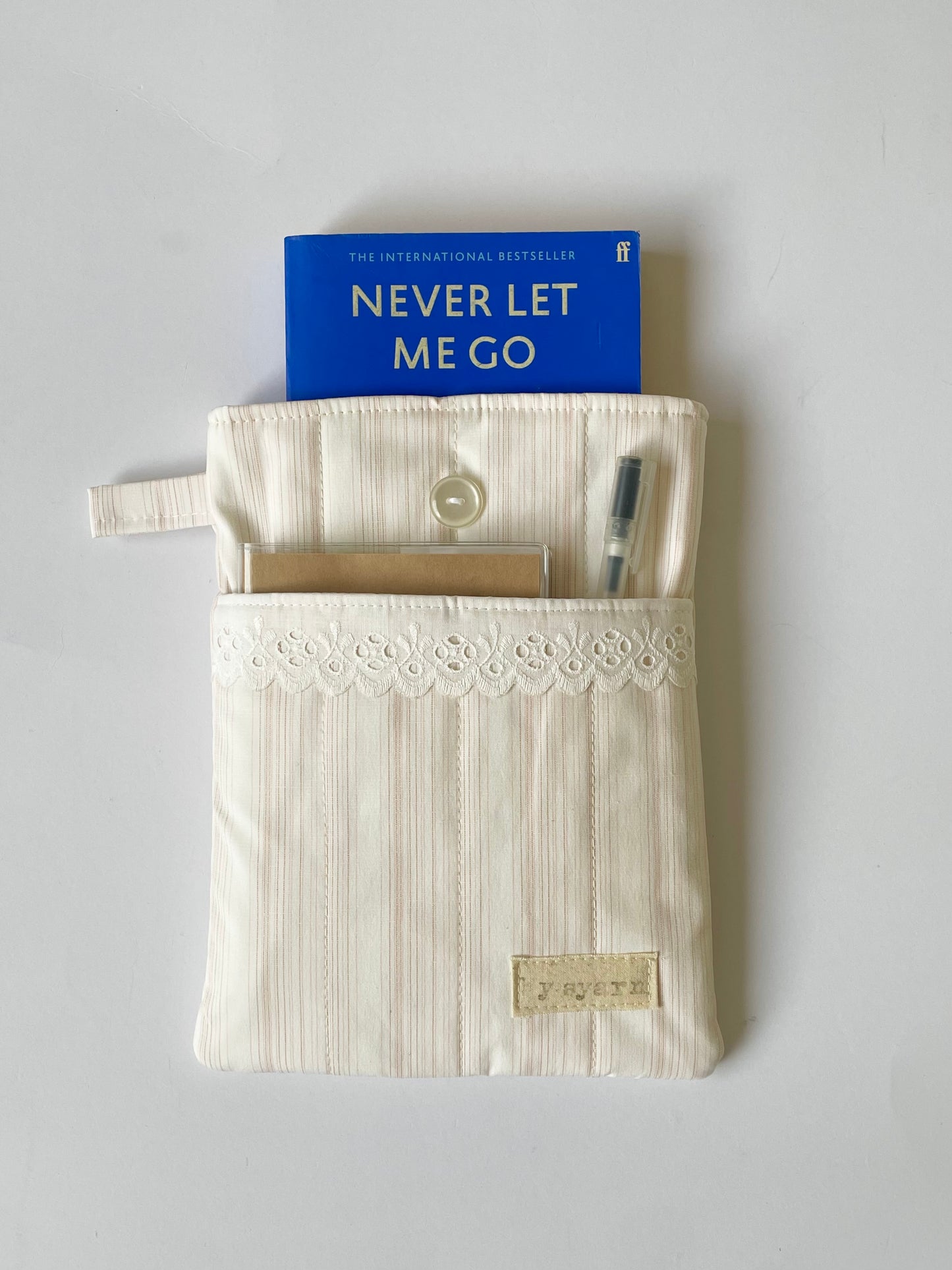 Pink Stripe Book Sleeve with Pocket