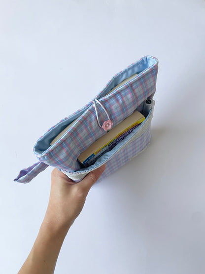 Blueberry Check Book Sleeve with Pocket