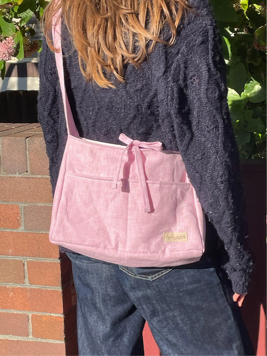Pink Linen Mini Bow Bag