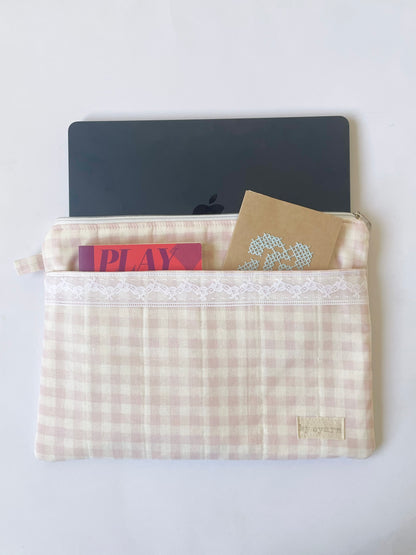 Pink Gingham Laptop Sleeve with Pocket