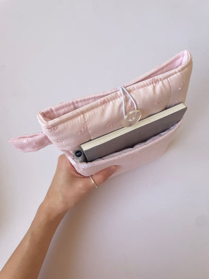 Pink Broderie Book Sleeve with Pocket