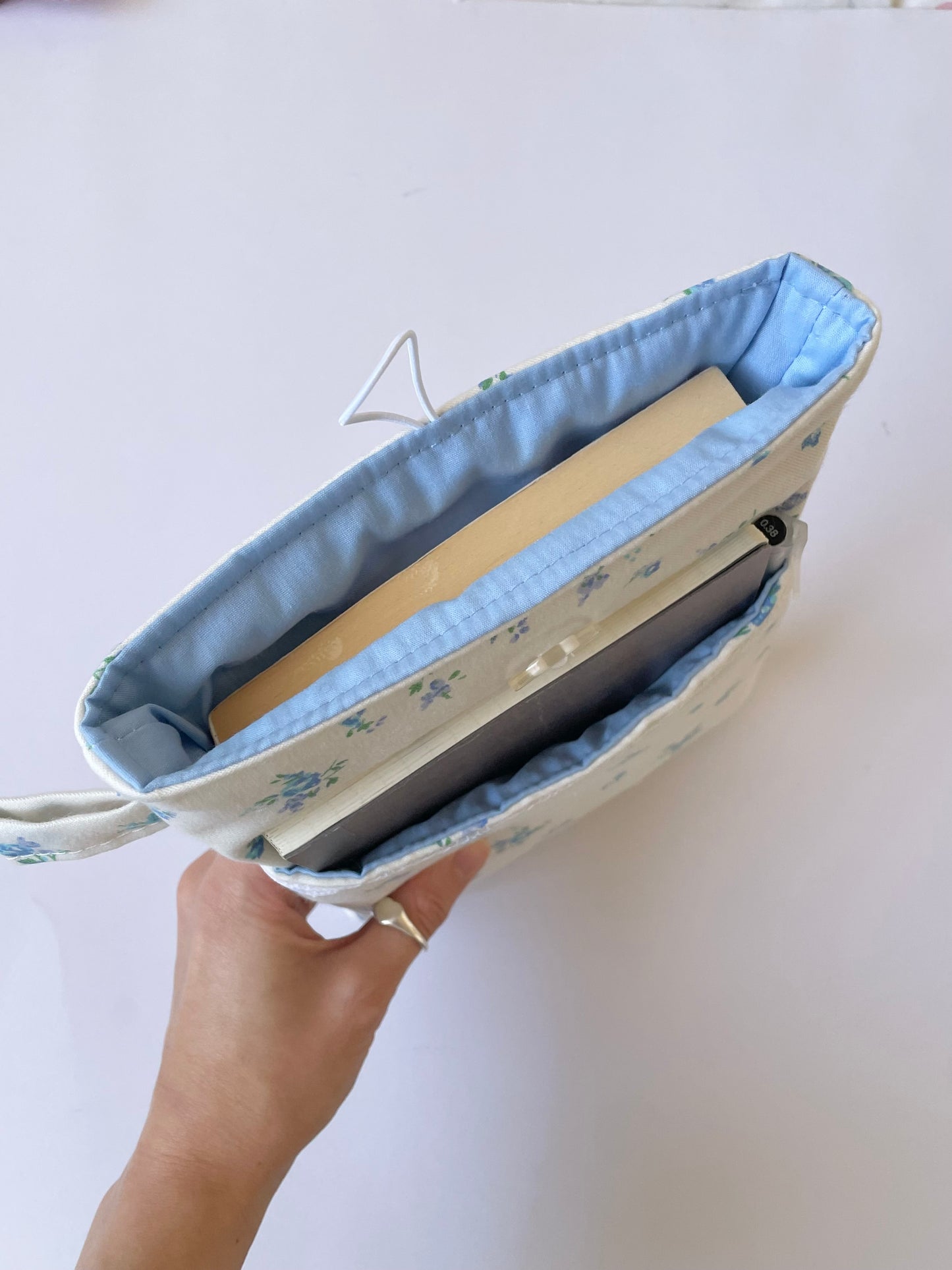 Blue Floral Book Sleeve with Pocket