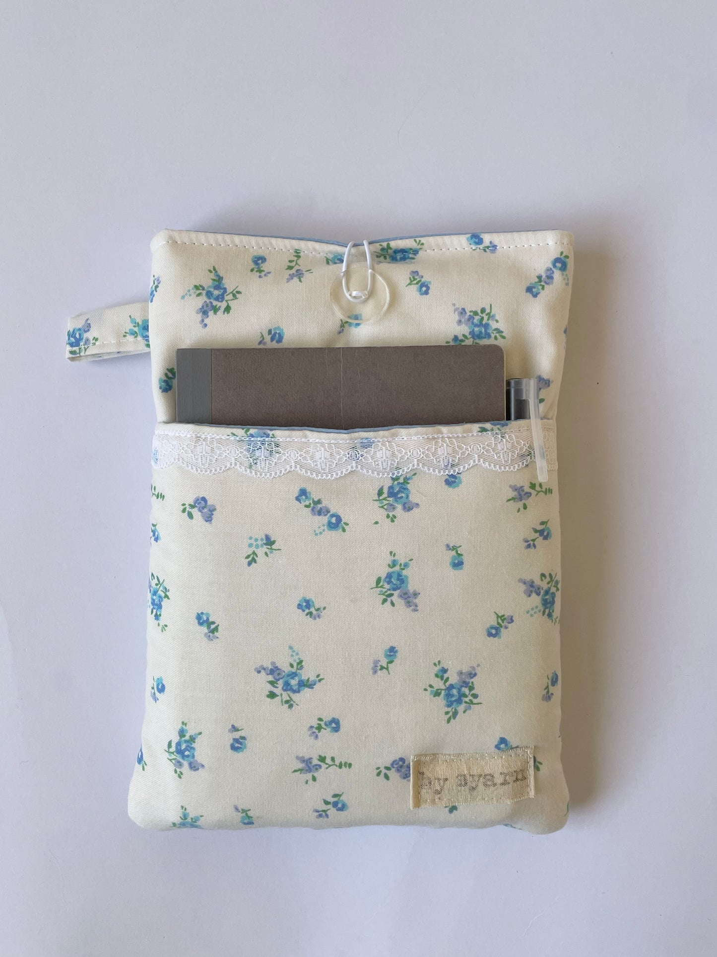 Blue Floral Book Sleeve with Pocket