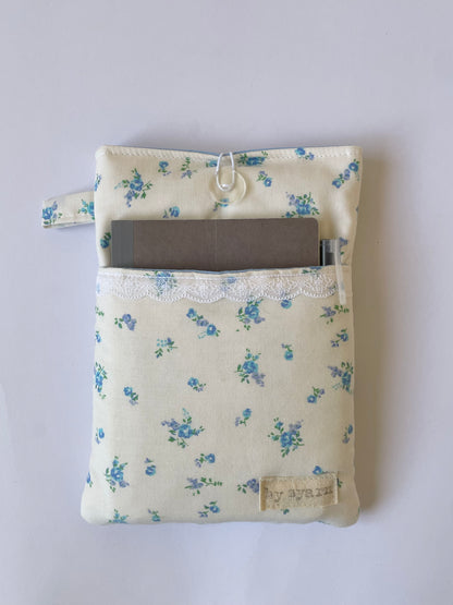 Blue Floral Book Sleeve with Pocket