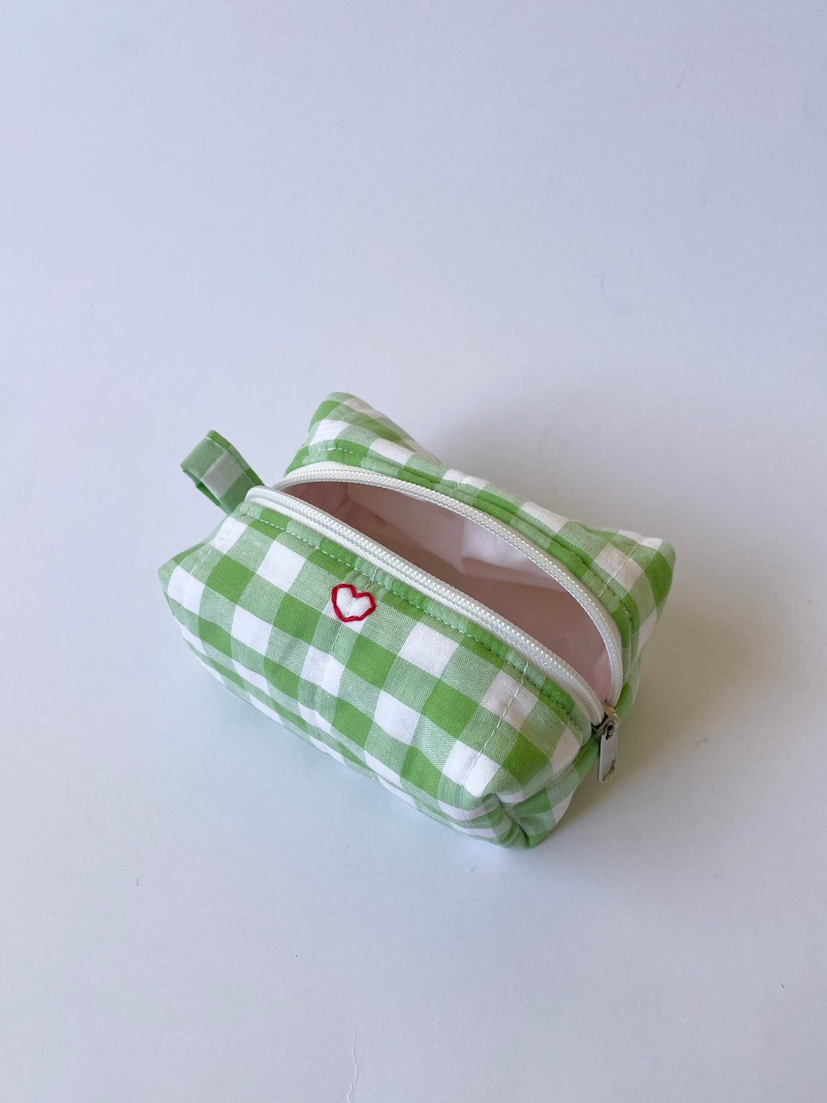 Green Gingham Mini Makeup Bag