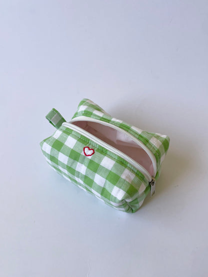 Green Gingham Mini Makeup Bag