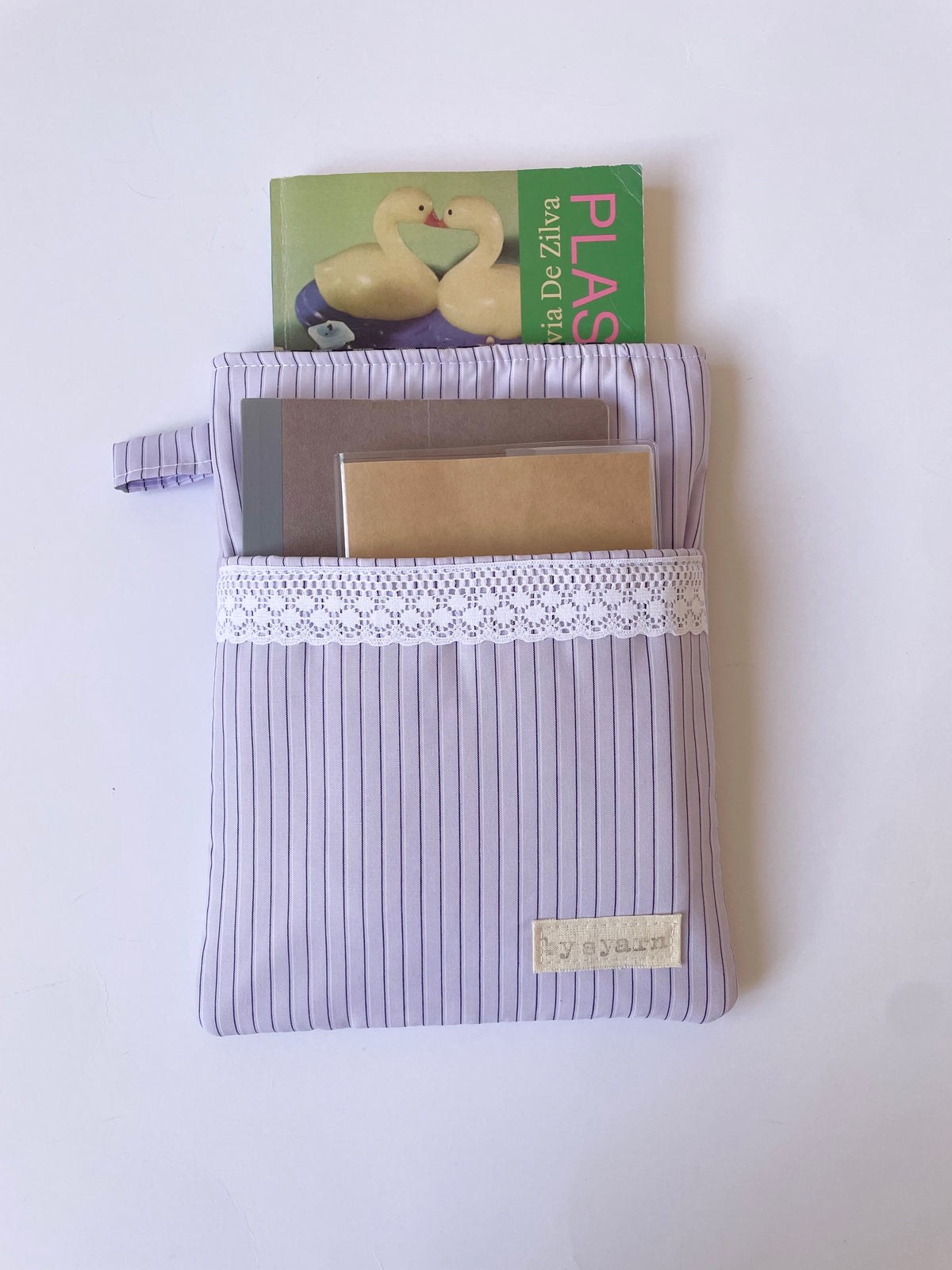 Lilac Stripe Book Sleeve with Pocket