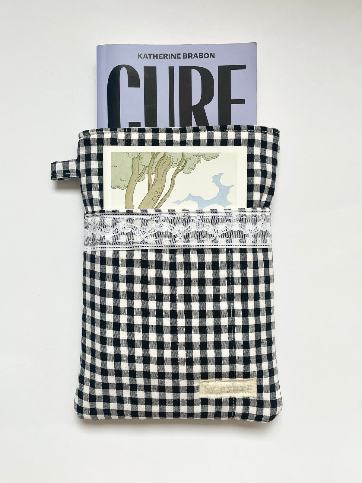Gingham Large Book Sleeve with Pocket