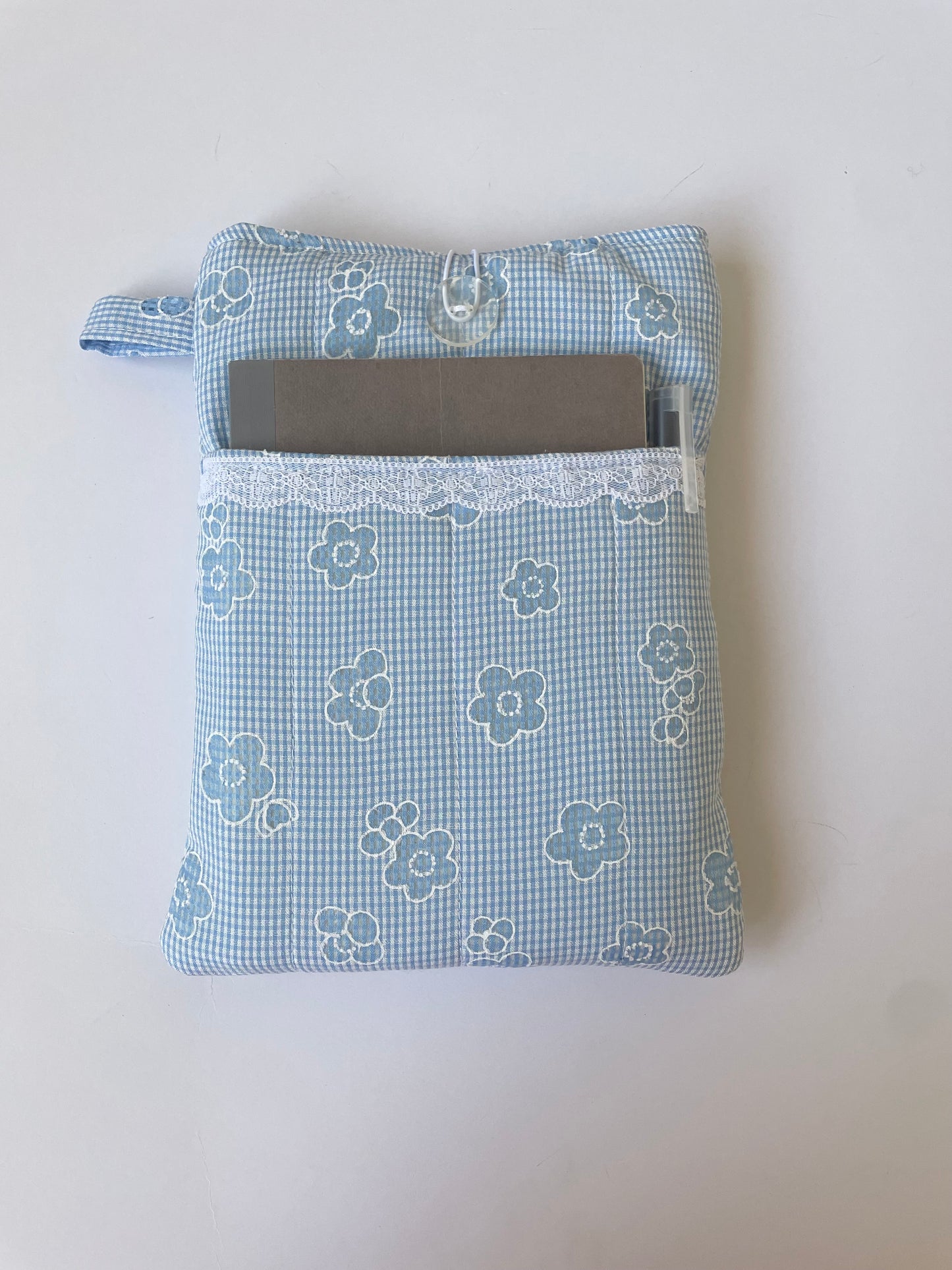 Blue Floral Book Sleeve with Pocket