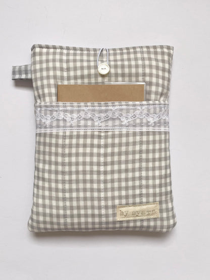 Grey Gingham Book Sleeve with Pocket