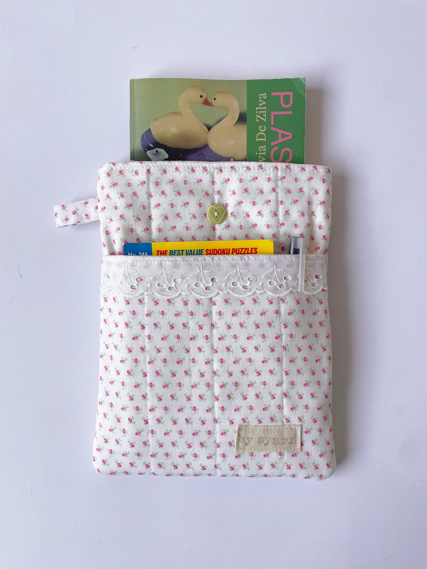 Pink Posy Book Sleeve with Pocket