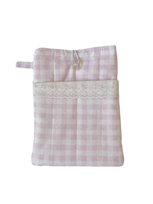 Pink Gingham Book Sleeve with Pocket